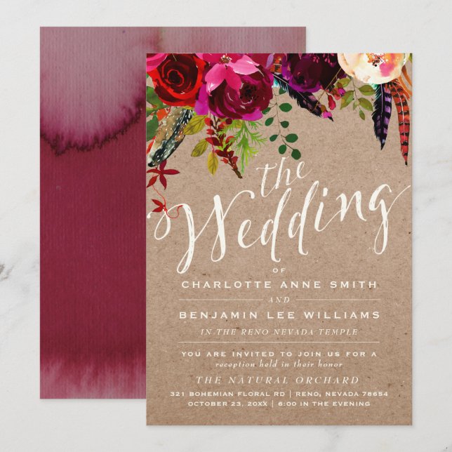 LDS WEDING INVITATION| Elegante Flora Rustikal Einladung (Vorne/Hinten)
