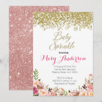 Le bébé floral d'or rose arrosent des invitations