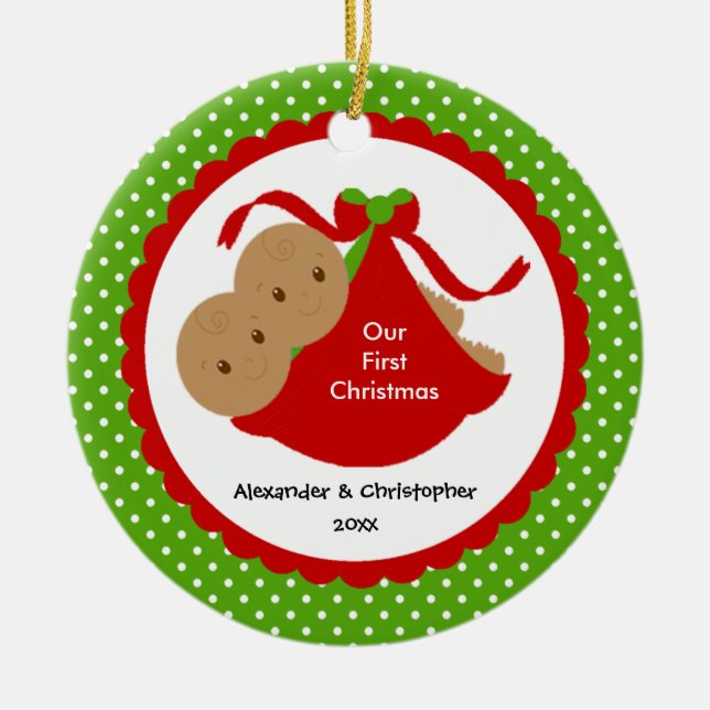 Le bébé jumelle le premier ornement de Noël du (Devant)
