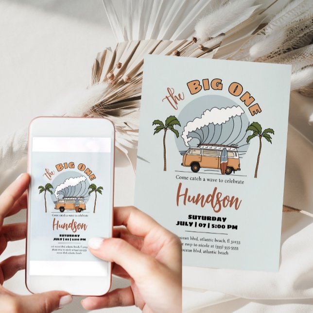 Le Big One Surf Up Anniversaire Carte d'invitation (Créateur téléchargé)