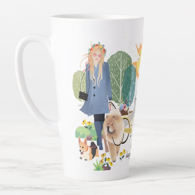 LE BONHEUR EST Chow Corgi -latte mug (Gauche)