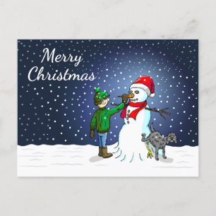 Le bonhomme de neige, chien et garçon Noël Carte p