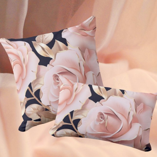 Le Boudoir Noir Peachy Pink Roses on Black Kissen (Pink peach gold on black)