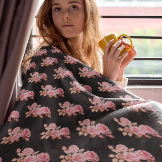 Le Boudoir Noire Pink Peach Black  Fleecedecke (Cozy and comforting romantic throw.)