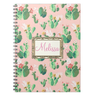 Le cactus rose personnalisé fleurit carnet