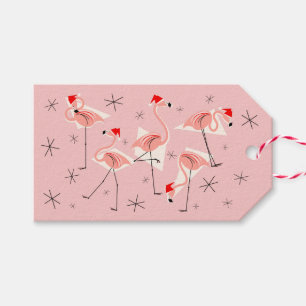 Le cadeau rose de Santa de Flamant rose étiquette