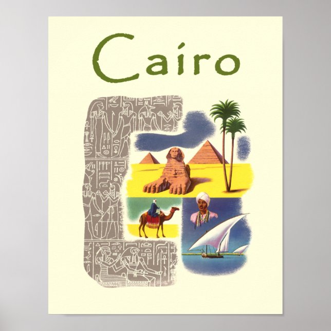 Le Caire, affiche de voyage en Egypte (Devant)