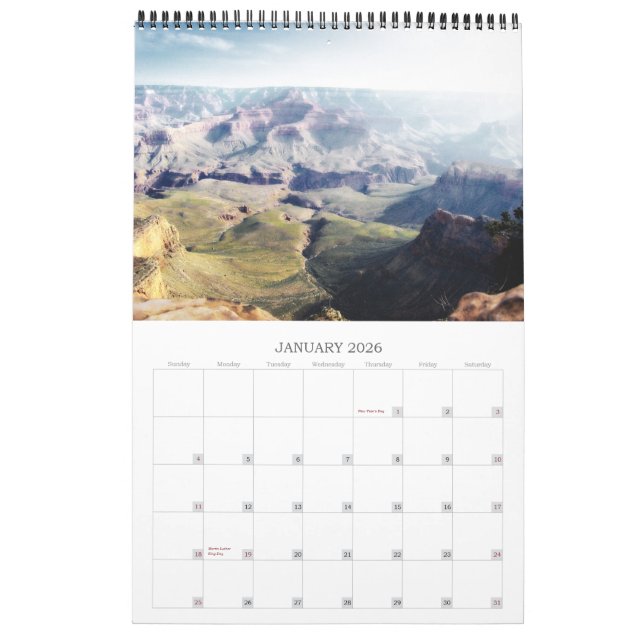 Le calendrier de canyon grand (Jan 2026)
