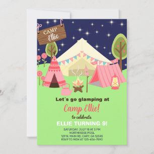 Le camping glamping fille invitation anniversaire.