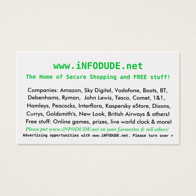 Le Carte de visite officiel www.iNFODUDE.net ! (Devant)