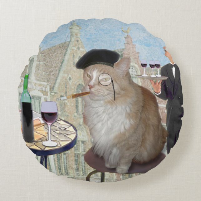 Le Cat du Café Rundes Kissen (Vorderseite)