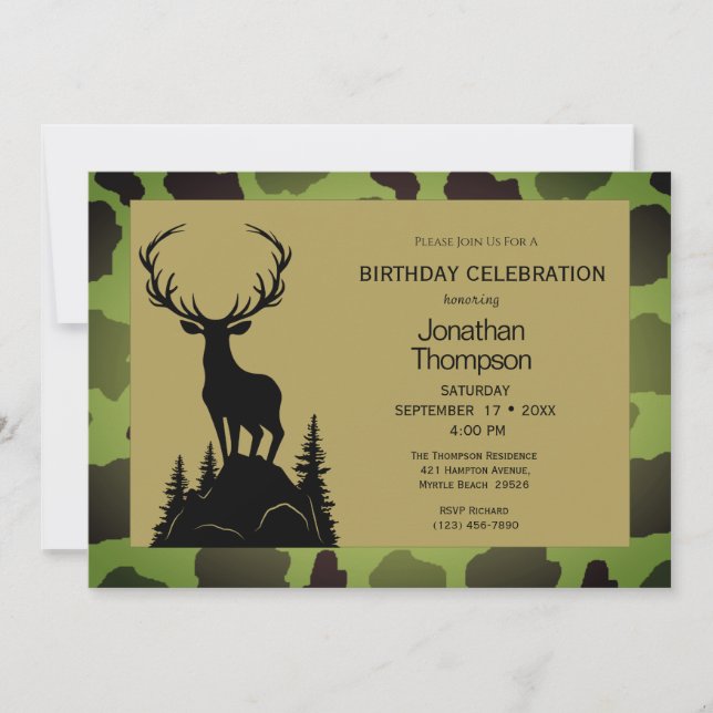 Le Cerf De Camo Homme Sur La Colline Invitation An (Devant)