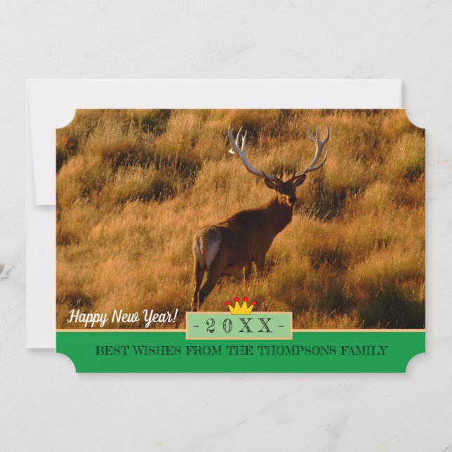 Le Cerf Sauvage et Bonne Année! Carte de voeux /Ze (Devant)