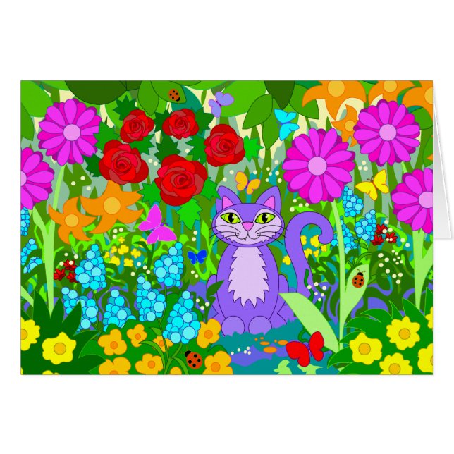 Le chat dans le jardin fleurit l'art de (Devant horizontal)