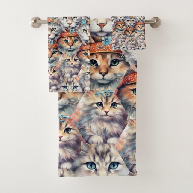 Le chat fait face au Motif Hexagon (En situation)