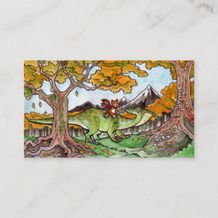 Le chat monte un carte de visite de dinosaure