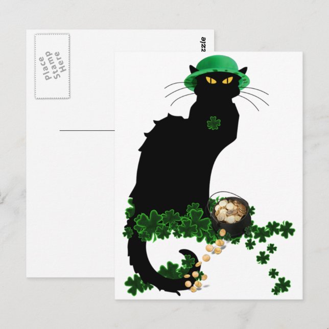 Le Chat Noir Clover St. Patrick's Day Postkarte (Vorne/Hinten)