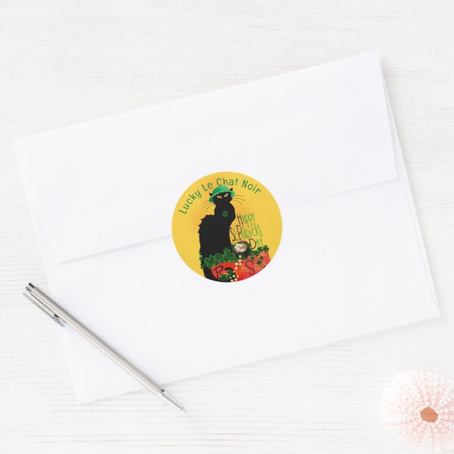 Le Chat Noir Clover St. Patrick's Day Runder Aufkleber (Umschlag)