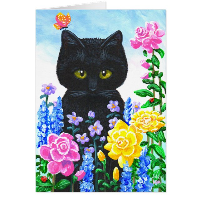 Le chat noir fleurit l'été Creationarts de roses (Devant)
