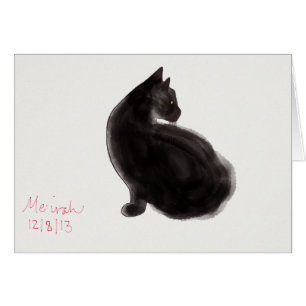 Le chat noir gracieux orne la carte