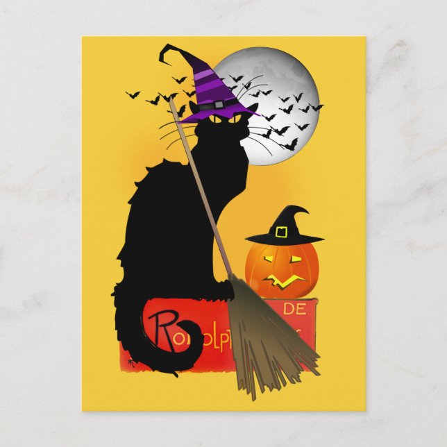 Le Chat Noir Halloween Hexe Postkarte (Vorderseite)