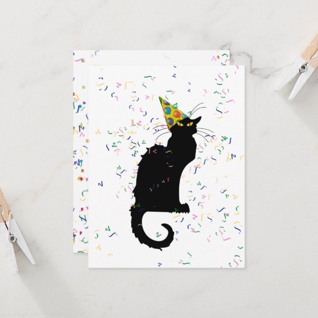 Le Chat Noir Happy Birthday Einladung (Vorderseite/Rückseite Beispiel)