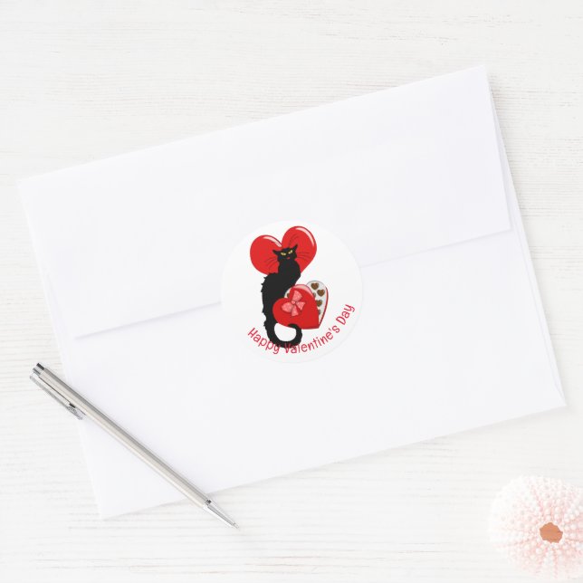 Le Chat Noir Heart Candy Valentine's Day  Runder Aufkleber (Umschlag)