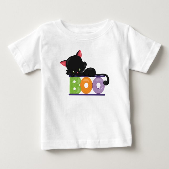 Le chat noir huent le T-shirt de bébé (Devant)