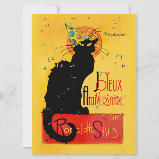Le Chat Noir - Joyeux Anniversaire Einladung (Vorderseite)