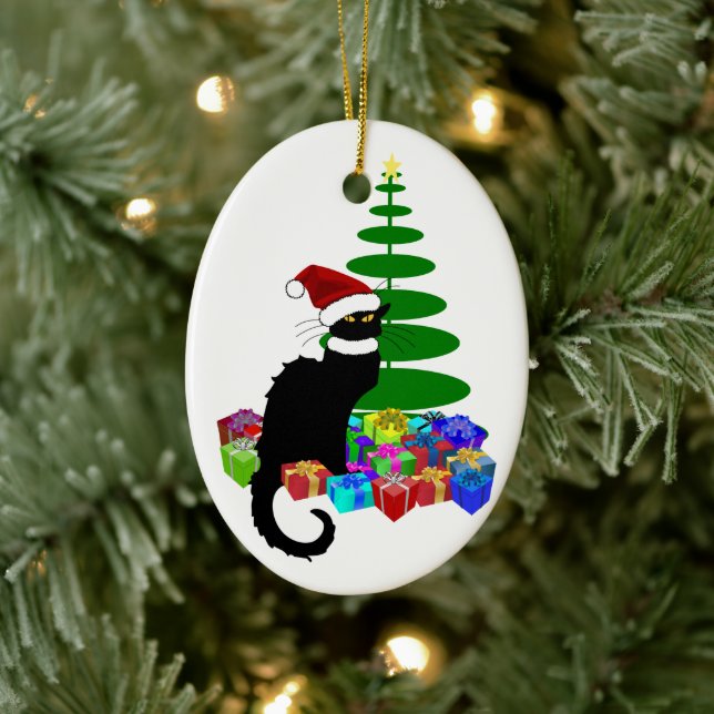 Le Chat Noir Santa Hat Christmas Keramik Ornament (Baum)