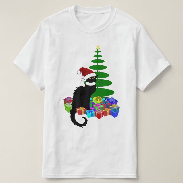 Le Chat Noir Santa Hat Christmas T-Shirt (Design vorne)