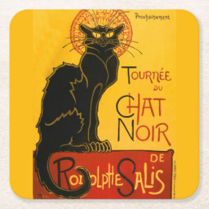 Le Chat Noir Vintage Schwarzkatze Jugendstil Rechteckiger Pappuntersetzer