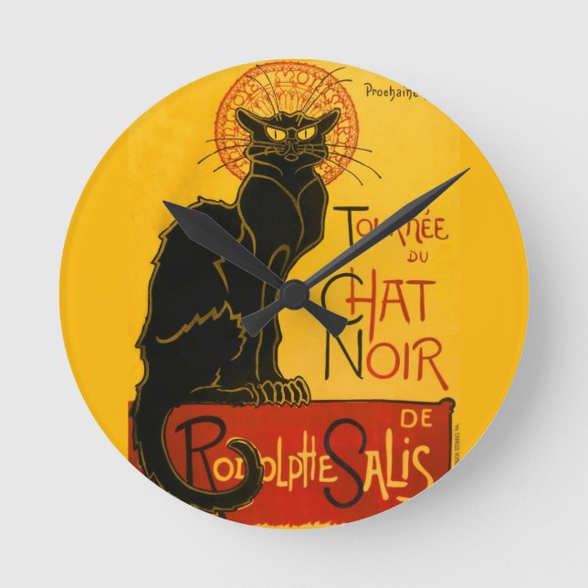 Le Chat Noir Vintage Schwarzkatze Jugendstil Runde Wanduhr (Vorderseite)