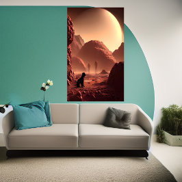 Le chien assis sur Mars | AI Art Poster