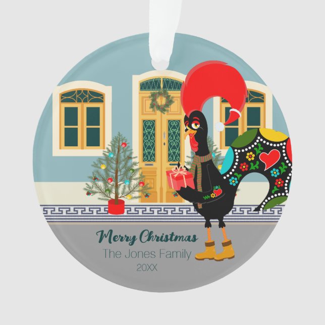 Le coq portugais avec un cadeau de Noël (devant)