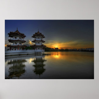 Le coucher du soleil à Singapour Poster du jardin 