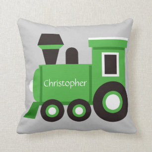 Le coussin du garçon mignon, train vert avec le