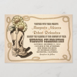 le cowboy chausse les invitations rustiques de