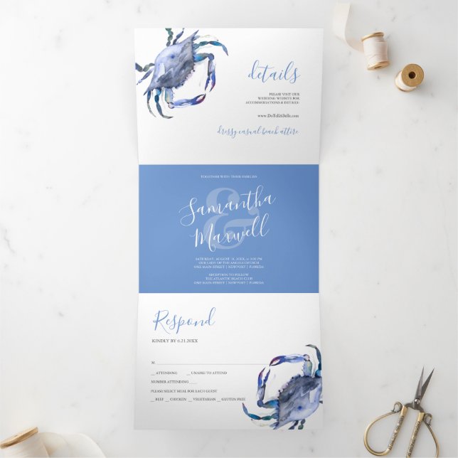 Le crabe bleu côtier Triplé Faire-part de mariage (Intérieur)
