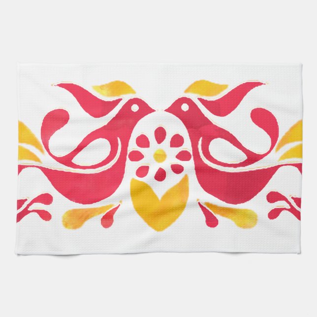 Le cru a inspiré la serviette de thé d'oiseaux (Horizontal)