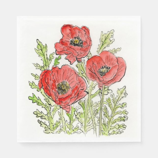 Le dessin des pavots sur des serviettes en papier (Devant)