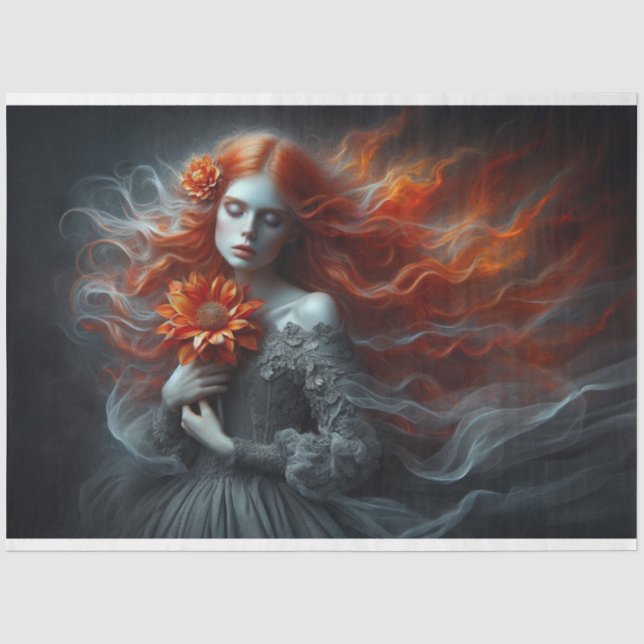 Le Femme Red Haired Beauty Romance Fleur Decoupage Seidenpapier (Vorderseite)