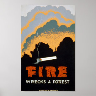 Le feu de poster vintage détruit une forêt -