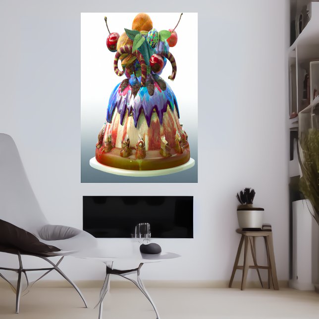 Le gâteau d'anniversaire fou | AI Art Poster (Créateur téléchargé)