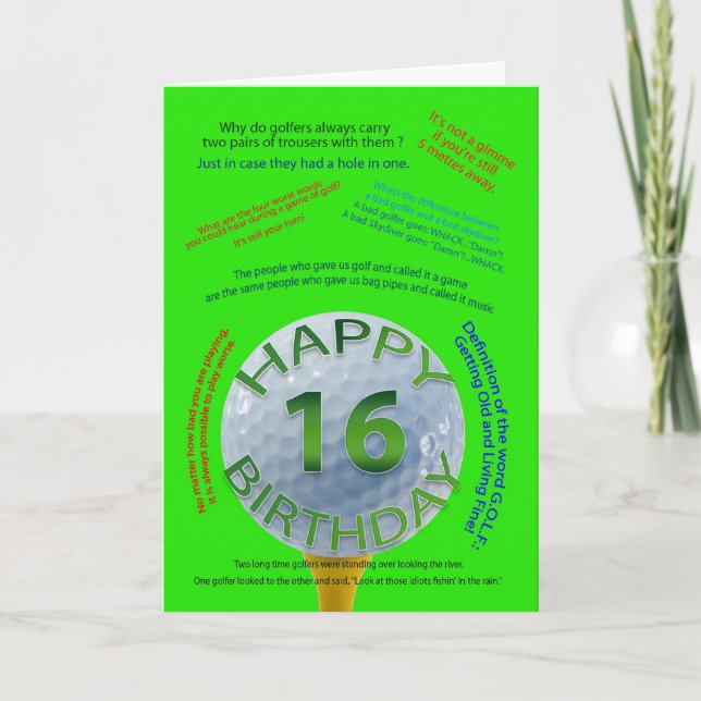 Le golf plaisante carte d'anniversaire pour 16 ans (Devant)