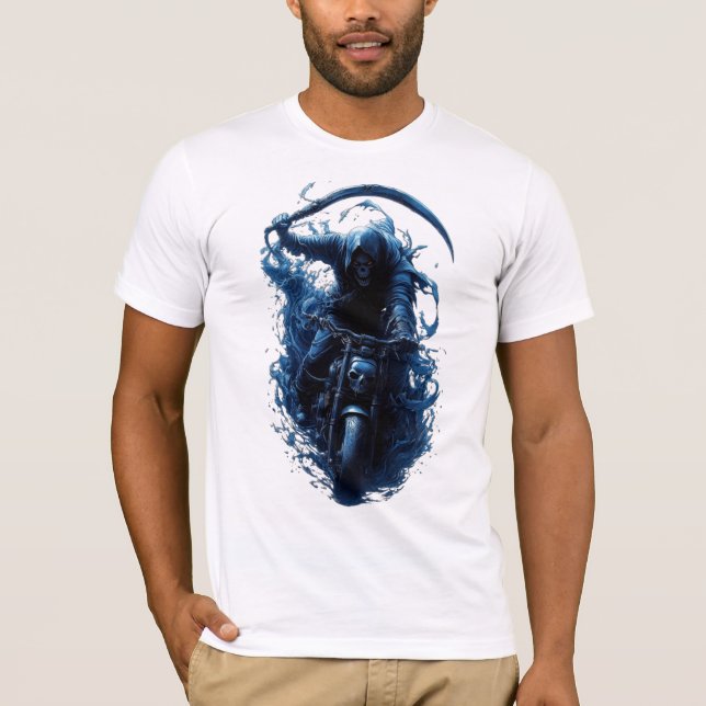 Le Grim Reaper Biker sur un T-shirt moto (Devant)