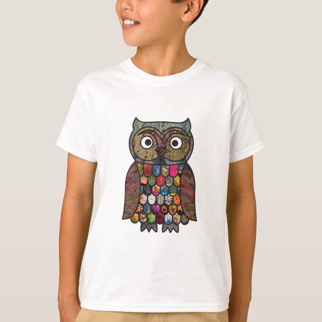 Le hibou de patchwork badine le T-shirt (Devant)