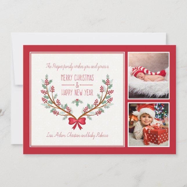 Le houx s'embranche carte de vacances de 2 photos (Devant)