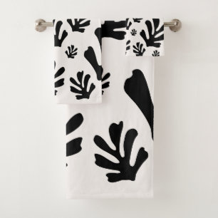 Le Jardin 02 Botanical Schwarz Weiß Moderne Blätte Badhandtuch Set