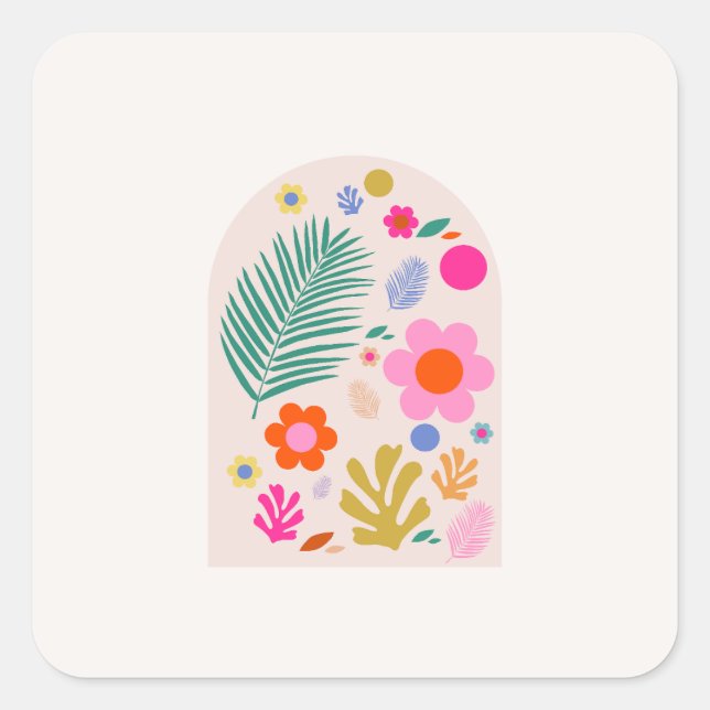 Le Jardin 04 Retro-Blume Modernes Flora Quadratischer Aufkleber (Vorderseite)